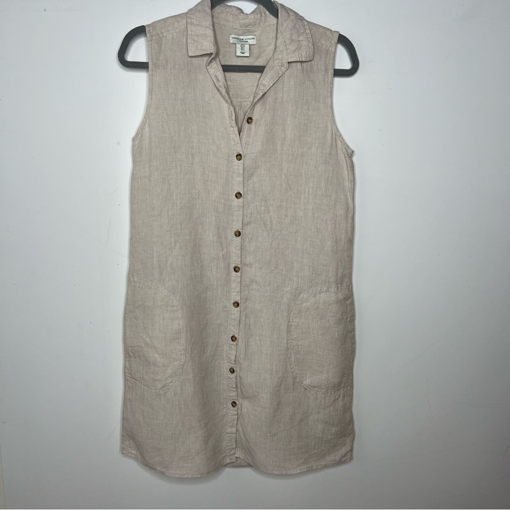 Vintage Linen Dress Adrienne Vittadini Size Small Button Down Sleevless Tank